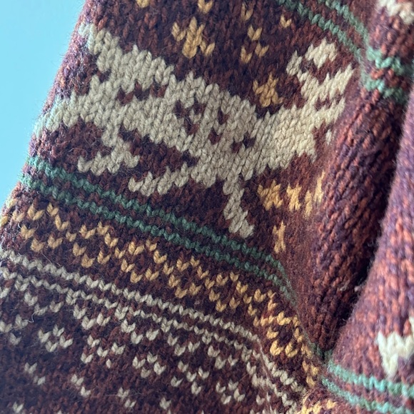 L.L. Bean Burgundy Fair Isle Crewneck Sweater with Beige & Gold Accents - Picture 4 of 6